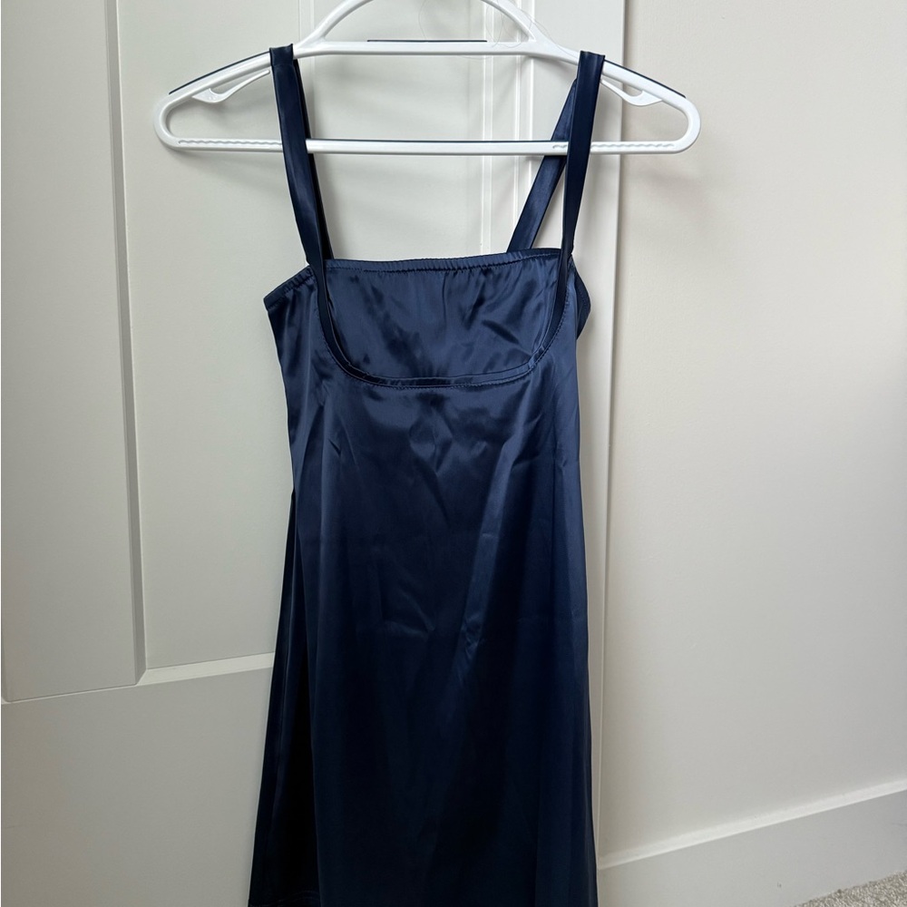 Elegant Navy Blue Satin Dress